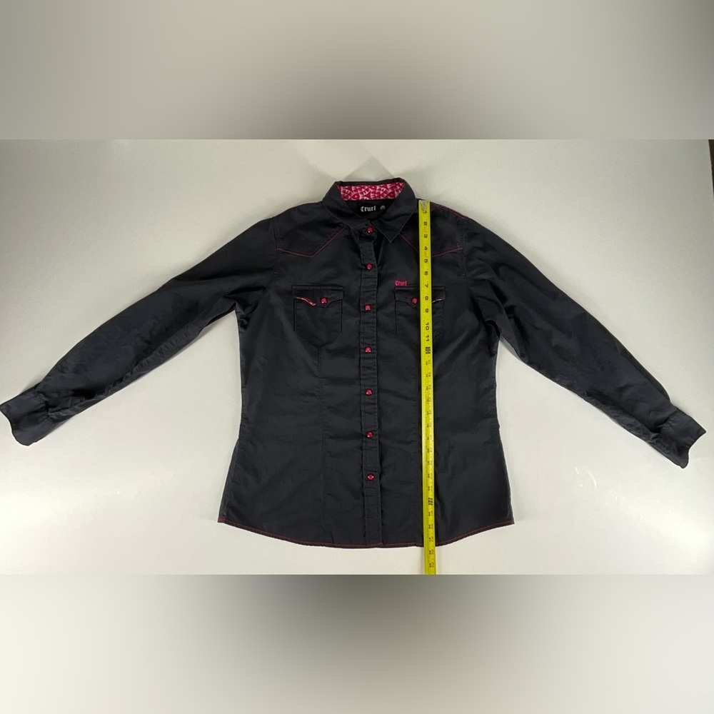 Cruel Women’s Western Gray w/ Pink Snap Button Long Sleeve Shirt | Size XL - Picture 7 of 12